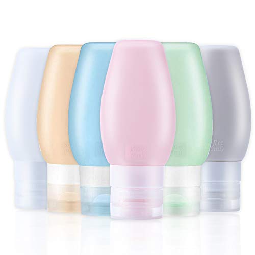 O'woda 6 Piezas Botellas de Viaje Portátiles, 90ml Travel Bottles Set, Libre de BPA, FDA Aprobado, Anti-Fugas, Rellenable, para Desinfectante de Manos Champú Crema de Baño Loción [6 Pcs - 3 oz]