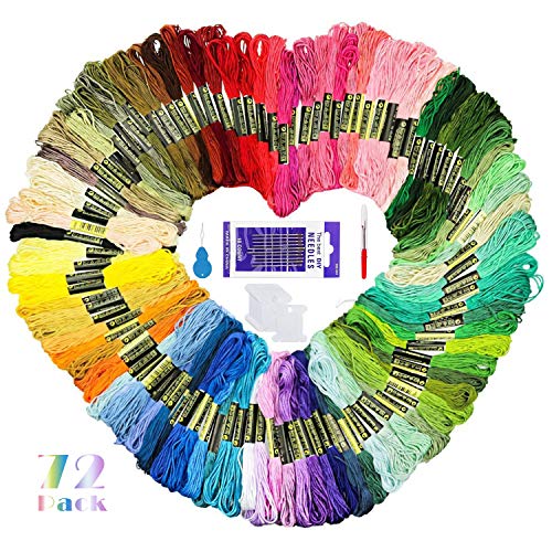 O'woda 72 Piezas Kit de Inicio de Bordado, 50 Color Hilos de Bordados kits, 8M Madejas de Hilos, con 10 Agujas y Kit de Herramientas de Costura