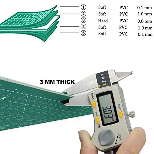 O'woda Alfombrillas de Corte A3(30 * 42 cm), 5 Capas PVC Cutting Mat Autocuración, Durable y Antideslizante, Estera para corte con Cuadrícula y Marcas (Verde)