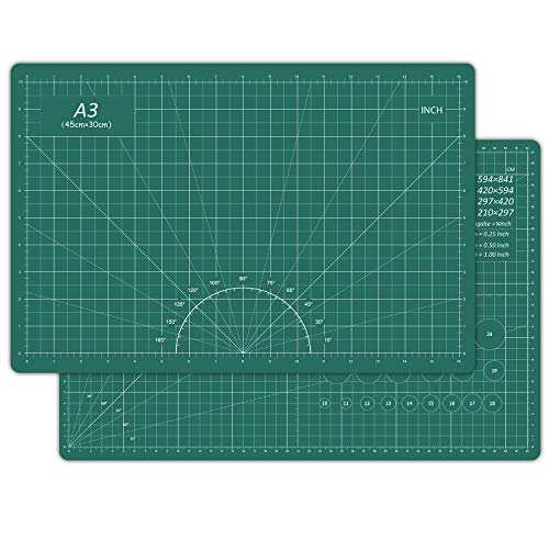 O'woda Alfombrillas de Corte A3(30 * 42 cm), 5 Capas PVC Cutting Mat Autocuración, Durable y Antideslizante, Estera para corte con Cuadrícula y Marcas (Verde)