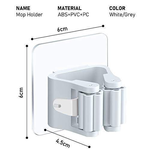 O'woda Colgador Escoba y Fregona, 4 Piezas Soport de Fregonas Autoadhesivo Multifunción,Sin Taladro, Ajustable Estante de Escobas, Colgador de Escobas Organizador para Cocina, Baño, Garaje (Blanca)