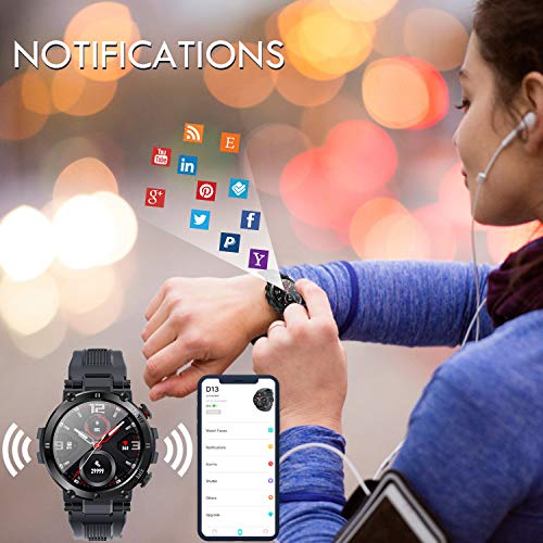 O'woda D13 Smartwatch, 1.3 Inch Reloj Inteligente con Pulsómetro Presión Arterial,Monitor de Sueño Podómetro Contador de Caloría, Hombre Mujer niños Reloj Deportivo,Compatible para Android iOS (Negro)