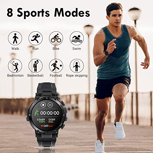 O'woda D13 Smartwatch, 1.3 Inch Reloj Inteligente con Pulsómetro Presión Arterial,Monitor de Sueño Podómetro Contador de Caloría, Hombre Mujer niños Reloj Deportivo,Compatible para Android iOS (Negro)