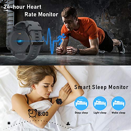 O'woda D13 Smartwatch, 1.3 Inch Reloj Inteligente con Pulsómetro Presión Arterial,Monitor de Sueño Podómetro Contador de Caloría, Hombre Mujer niños Reloj Deportivo,Compatible para Android iOS (Negro)