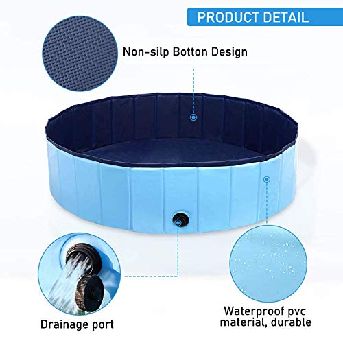 O'woda Piscina para Perros, Mascotas, Plegable Bañera de Perros, PVC Antideslizante y Resistente, con Cepillo de Baño para Mascotas (S/80 * 80 * 20 cm)