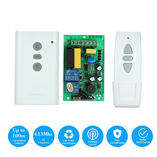 OWSOO 1PCS 2CH Receptor Inalámbrico + 1PCS Interruptor de Control Remoto Inalámbrico, AC220V 433MHz 1527 Chip, para Pantalla de Proyección, Eléctrica Puerta de Garaje, Cortina Electrica, ect