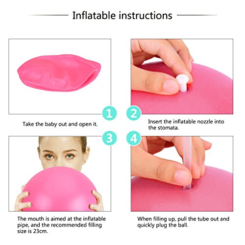 OZUAR Mini Exercise Ball Pilates Ball for Stability Balance Fitness Gym Workout Barre Yoga Core Strength Training Physical Therapy Physical Relaxing Massage with Straw 25cm Pink