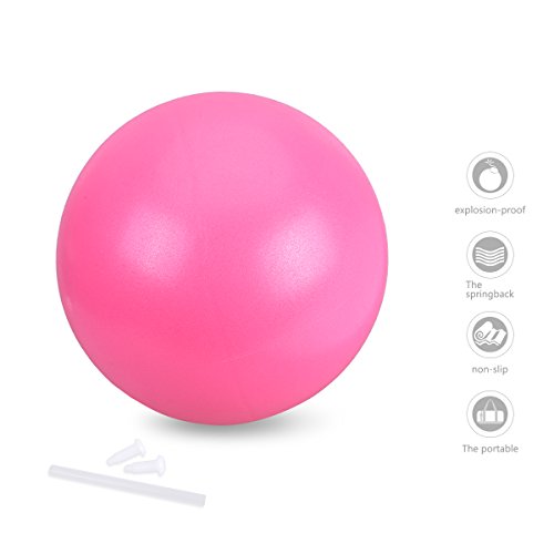 OZUAR Mini Exercise Ball Pilates Ball for Stability Balance Fitness Gym Workout Barre Yoga Core Strength Training Physical Therapy Physical Relaxing Massage with Straw 25cm Pink