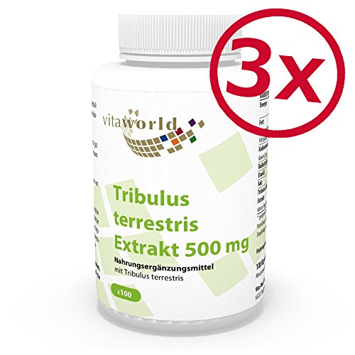 Pack de 3 Tribulus Terrestris 500mg 3 x 100 Cápsulas Vita World Farmacia Alemania - Testosterona