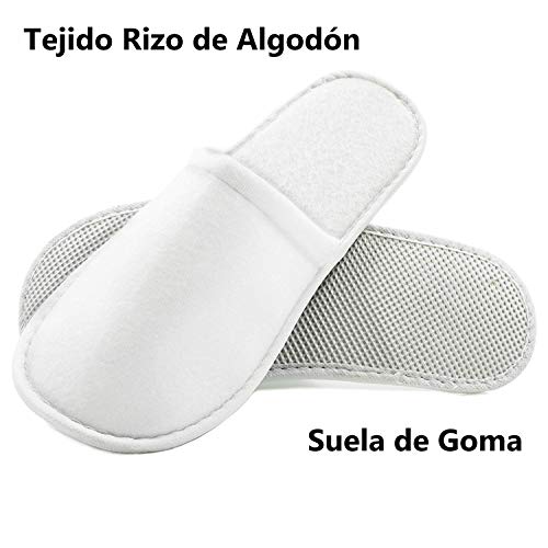 Pack de 5 Zapatillas de Rizo de Algodón Lavables. Fabricado en España. Pantuflas para Hotel, SPA, Casa, Viaje de Hombre y Mujer. Ideal para los Invitados.