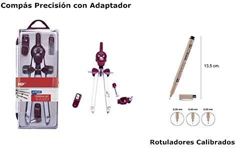 Pack Material Escolar Secundaria Instituto ESO Educacion secundaria Kit Utiles Escolares Barato Set Compas Escolar Adaptador Lote Materiales Kawaii Escuadra y Cartabon Rotuladores Calibrados