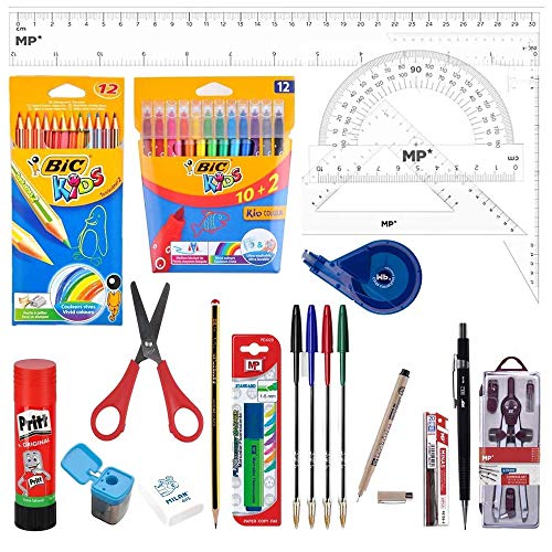 Pack Material Escolar Secundaria Instituto ESO Educacion secundaria Kit Utiles Escolares Barato Set Compas Escolar Adaptador Lote Materiales Kawaii Escuadra y Cartabon Rotuladores Calibrados