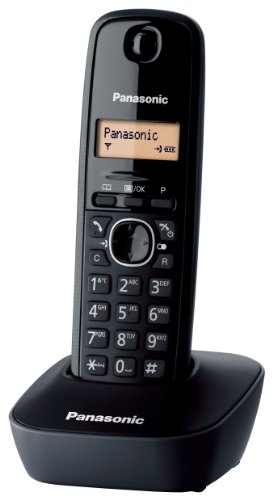 Panasonic KX-TG1611SPH - Teléfono Fijo Inalámbrico DECT, LCD, Identificador de Llamadas, Agenda de 50 Números, Tecla de Navegación, Alarma, Reloj, color Negro