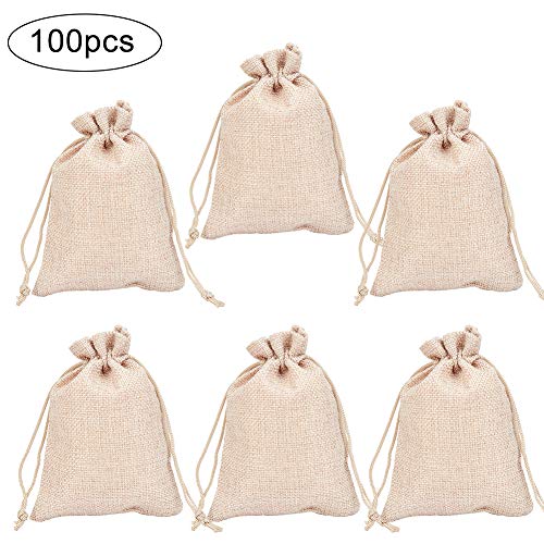 Pandahall 100 Pcs Bolsas de Lino y Cáñamo con Cordón Bolsas de Regalo para Comida Joyas Abalorios Bolsa de Lino para Fiesta Matrimonio Boda Decoracion Amarillo Claro 13,5 x 9.5cm