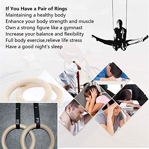 Panngu Anillos de Gimnasia con Correa de elevación Digital. Madera Anillos Olímpicos con Correas de Hebilla Anillos de Gimnasio para Entrenamiento de Fuerza, Crossfit, Gimnasio, Deporte en casa (32MM