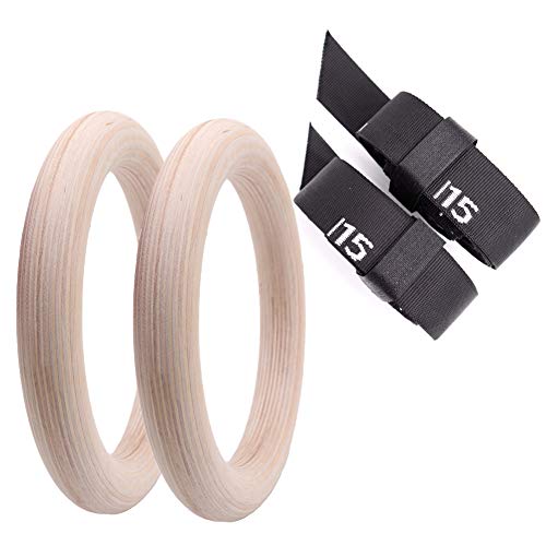 Panngu Anillos de Gimnasia con Correa de elevación Digital. Madera Anillos Olímpicos con Correas de Hebilla Anillos de Gimnasio para Entrenamiento de Fuerza, Crossfit, Gimnasio, Deporte en casa (32MM