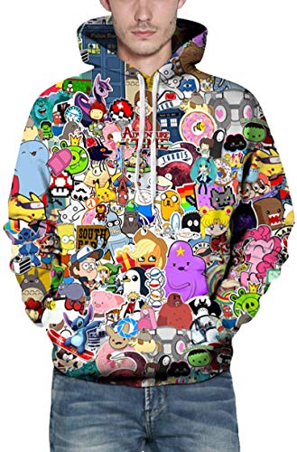 PANOZON Hombre Unisex Sudadera con Capucha Impresión 3D de Animal Figura Paisaje (Large/X-Large, Dibujos Animados)