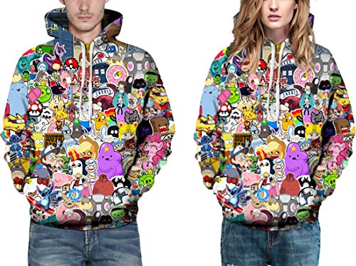 PANOZON Hombre Unisex Sudadera con Capucha Impresión 3D de Animal Figura Paisaje (Large/X-Large, Dibujos Animados)