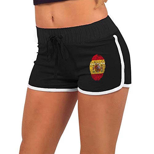 Pantalón Corto para Mujer para Correr Bandera de España Está en mi ADN Huella digital Mujeres de cintura baja Elástica Sexy Entrenamiento de gimnasio Pantalones cortos de yoga Pantalones calientes