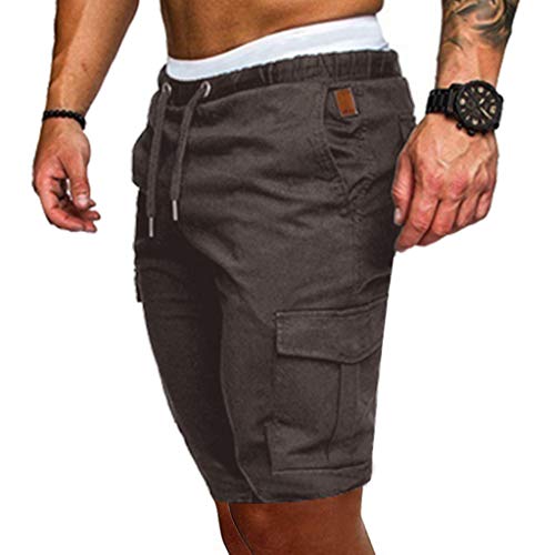 Pantalón De Deporte para Hombre Boxers Compresión Gimnasia Pantalones Corto Cargo Deport Verano Fitness Running Bodybuilding Shorts Algodón ZOELOVE Vendaje sólido multibolsillo Deportivo/DG,XXL