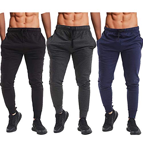 Pantalones ajustados para hombre, para correr, ir al gimnasio o entrenar, con tobillos ceñidos, de forro polar, informal Negro Negro ( 41-44.5