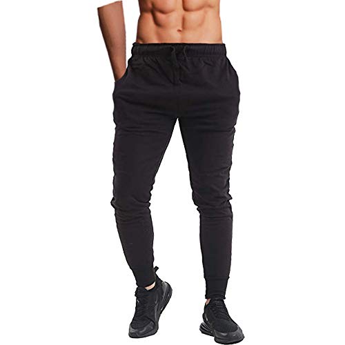 Pantalones ajustados para hombre, para correr, ir al gimnasio o entrenar, con tobillos ceñidos, de forro polar, informal Negro Negro ( 41-44.5