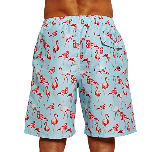 Pantalones Cortos de Playa para Hombre de Secado rápido Cintura elástica Piscina Surf Baggy Drawstring Beach Volleyball Swim Funny Pink Flamingo Summer Shorts Trajes de baño