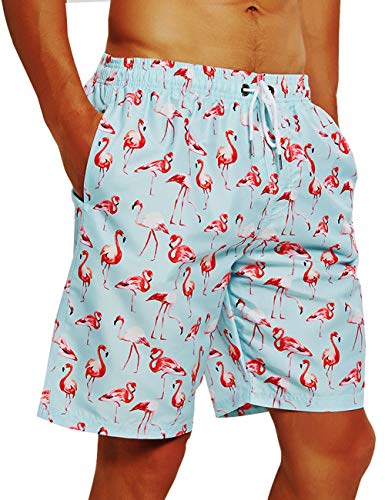 Pantalones Cortos de Playa para Hombre de Secado rápido Cintura elástica Piscina Surf Baggy Drawstring Beach Volleyball Swim Funny Pink Flamingo Summer Shorts Trajes de baño