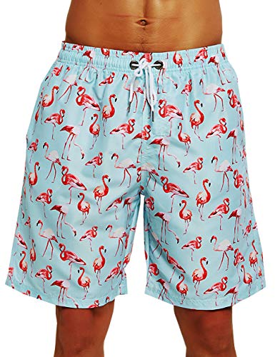 Pantalones Cortos de Playa para Hombre de Secado rápido Cintura elástica Piscina Surf Baggy Drawstring Beach Volleyball Swim Funny Pink Flamingo Summer Shorts Trajes de baño