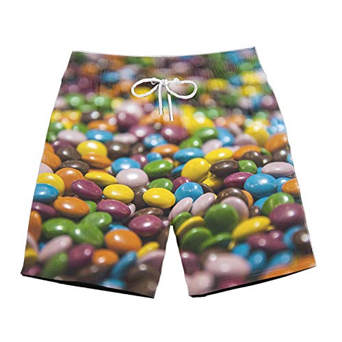 Pantalones Cortos De Playa para Hombres, Pantalones De Chándal De Secado Rápido, Bañador De Verano, Impresión De Patrones En 3D Delicioso Caramelo Arcoiris Adecuado para Gimnasia Al Aire Libre-XXXL