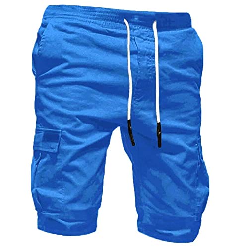 Pantalones Cortos para Hombre Verano Cargo Shorts Chinos Bermuda Deporte Short Pantalón Sweatpant Gym Leisure Elástico Regular Pantalones Algodón ZOELOVE Vendaje Multi-Bolsillo (M, Azul)