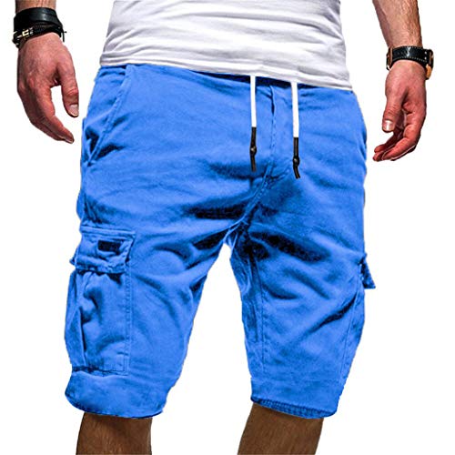 Pantalones Cortos para Hombre Verano Cargo Shorts Chinos Bermuda Deporte Short Pantalón Sweatpant Gym Leisure Elástico Regular Pantalones Algodón ZOELOVE Vendaje Multi-Bolsillo (M, Azul)
