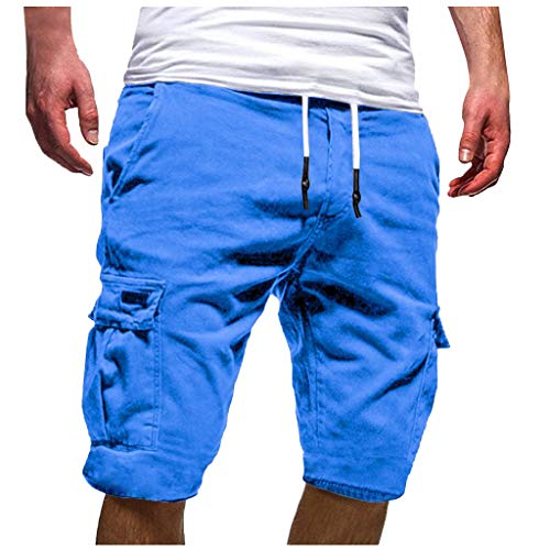 Pantalones Cortos para Hombre Verano Cargo Shorts Chinos Bermuda Deporte Short Pantalón Sweatpant Gym Leisure Elástico Regular Pantalones Algodón ZOELOVE Vendaje Multi-Bolsillo (M, Azul)