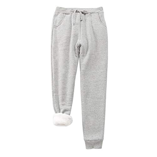 Pantalones de chándal con forro polar para mujer, sólidos, suaves, cálidos, atléticos, con cordón y bolsillos Gris Gris Claro 34