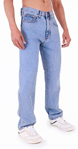 Pantalones vaqueros resistentes, de corte recto, ajuste regular, para hombre, de AZTEC Azul Lightwash 40W x 36L XL