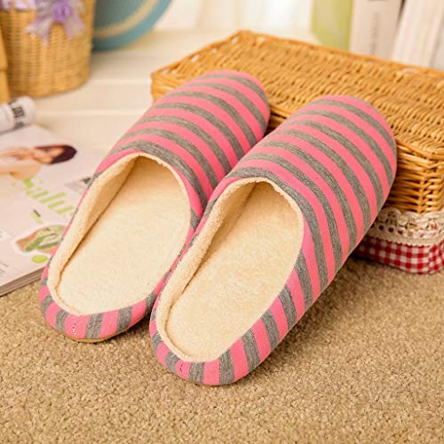 Pantuflas Casa Invierno Mujer Hombre Zapatillas de Algodón Cálido Zapatillas de Estar por Casa Zapatos Rayas Interior Confort Suave Pareja Adultos Yvelands(Rosado,42)