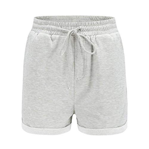 PAOLIAN Pantalones Cortos para Mujer Verano 2018 Casual Pantalones de Vestir Running Playa Sólido Fiesta con Pretina Elástica Algodón Cintura Alta Pantalones Cortos Jogger Deportivos (L, Gris)