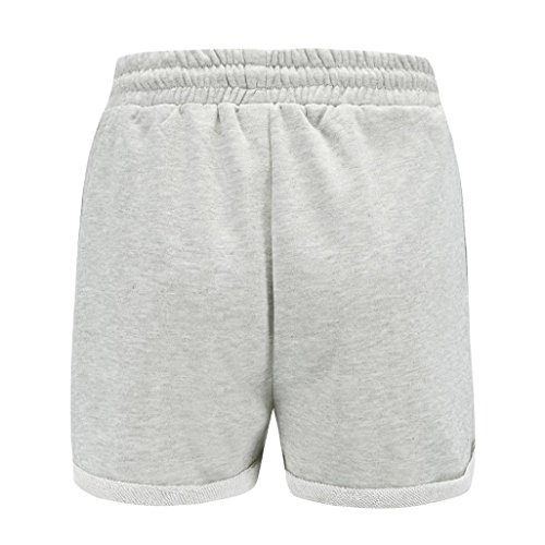 PAOLIAN Pantalones Cortos para Mujer Verano 2018 Casual Pantalones de Vestir Running Playa Sólido Fiesta con Pretina Elástica Algodón Cintura Alta Pantalones Cortos Jogger Deportivos (L, Gris)