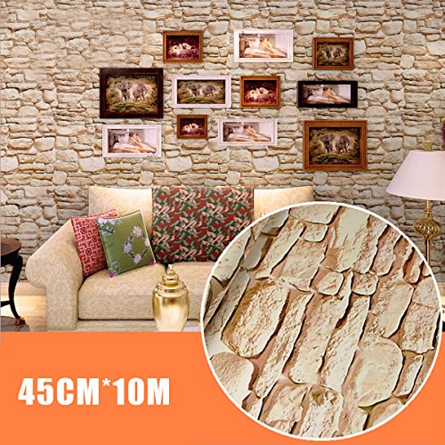 Papel Pintado Papel Pared Autoadhesivo Ladrillo Empapelado Pegatina Mural Paneles Decorativos Wallpaper Extraíble Impermeable Decoración para Hogar Cocina Salón Moderna TV Decor 0,45M*10M