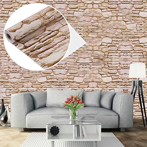 Papel Pintado Papel Pared Autoadhesivo Ladrillo Empapelado Pegatina Mural Paneles Decorativos Wallpaper Extraíble Impermeable Decoración para Hogar Cocina Salón Moderna TV Decor 0,45M*10M