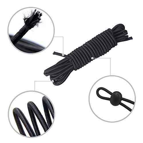Paquete de 30 cerraduras elásticas de nailon para cables, para cordón elástico con cordón elástico 50m de longitud(Negro)