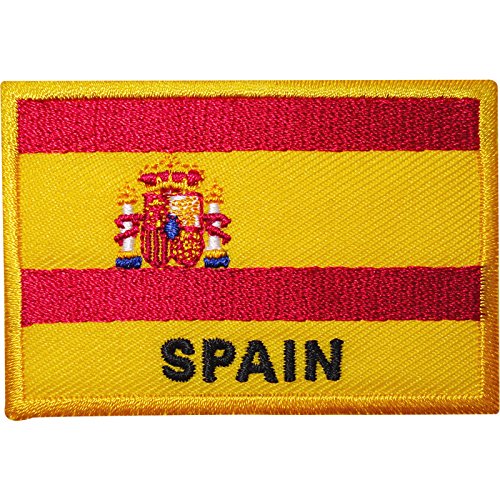 Parche bordado con la bandera de España, se puede planchar o coser a la ropa y se puede poner en camisetas, mochilas o sombreros