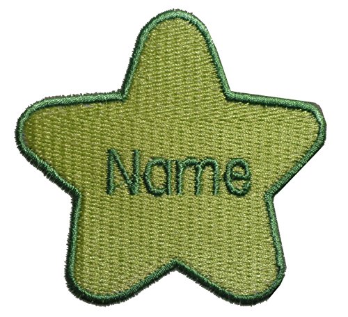 Parche en forma de estrella con nombre personalizado bordado, Green (size 74x78mm), 1 Sew on(permanent solution)