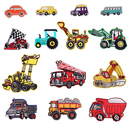 Parches para niños con dibujos de camión de bombero, coche, bus, 14 piezas para planchar o coser, ideales para chaquetas, vaqueros, mochilas, etc