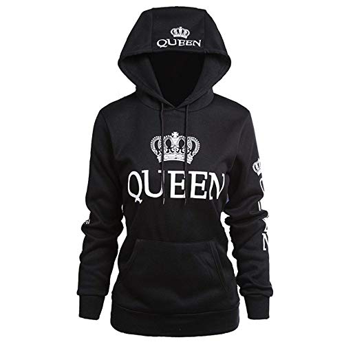 Pareja King & Queen Sudaderas con Capucha Manga Larga Encapuchado Jersey Pull-Over para Hombre y Mujer (Negro, King M+Queen S)