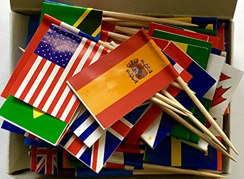 PartyWoo Palillos de dientes, Paquete de 100 Barras de Cóctel de World Flags para Eventos Internacionales y Étnicos, Alimentos para Fiestas, Copa del Mundo y Juegos Olímpicos