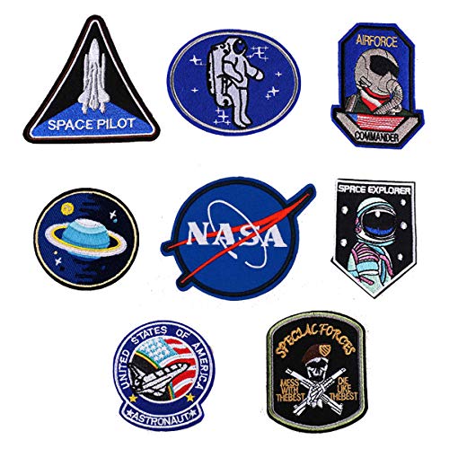 Patch Sticker Meetlight 8Pcs Parches Aeroespacial Termoadhesivos DIY Coser o Planchar en Los Parches Nasa Patch Apliques para Ropa Camiseta Sombrero Pantalon Bolsas