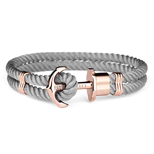 Paul Hewitt Pulsera para Mujer PHREP - Pulsera de Nylon Gris con Ancla, Brazalete de Mujer con Cuerda de Vela y Ancla, Accesorio de Acero Inoxidable bañado en Oro Rosa