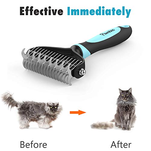 Pawaboo Cepillo/Peine para Mascotas - Perros & Gato Pet Pelo Largo Dematting/Grooming Comb con Doble Cara 9 + 17 Rastrillo para Dogs & Cats De Todos Los Tamaños, Negro & Azul