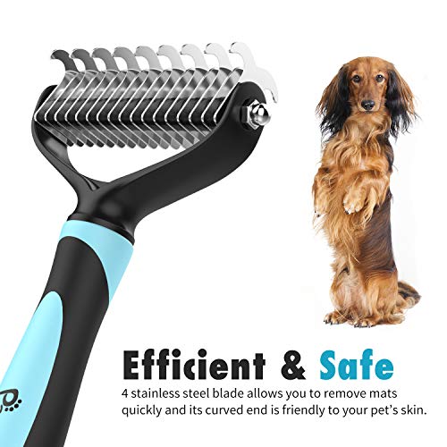 Pawaboo Cepillo/Peine para Mascotas - Perros & Gato Pet Pelo Largo Dematting/Grooming Comb con Doble Cara 9 + 17 Rastrillo para Dogs & Cats De Todos Los Tamaños, Negro & Azul